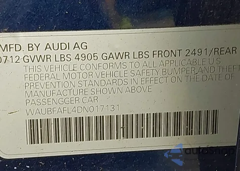 2013 Audi A4 2.0T Premium z USA, uszkodzony, nr VIN WAUBFAFL4DN017131